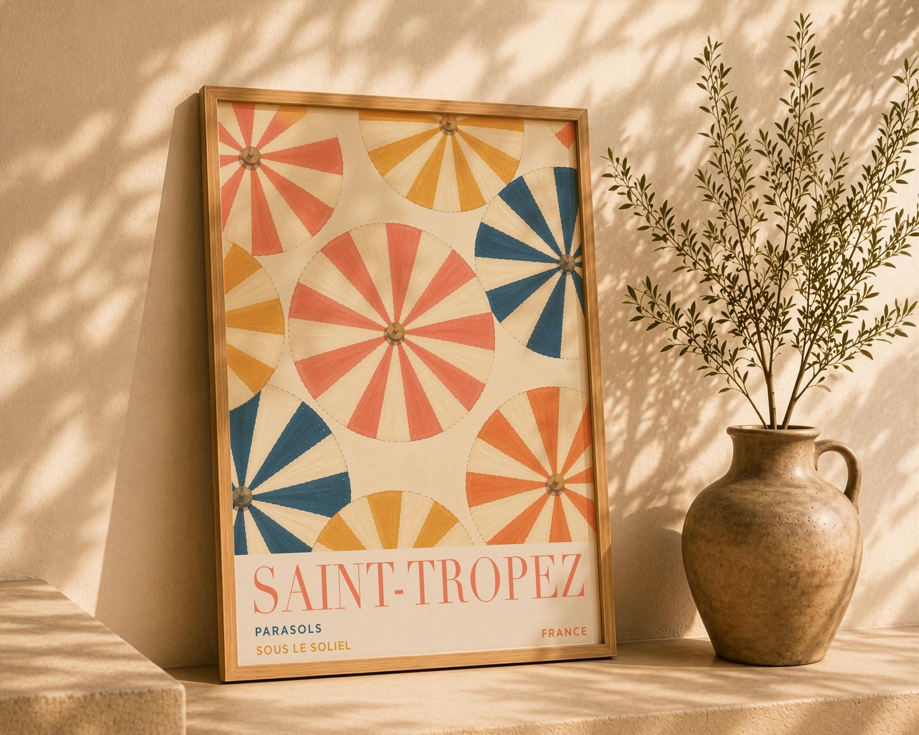 Saint-Tropez Print | French Riviera Beach Parasol Wall Art | Framed or Unframed