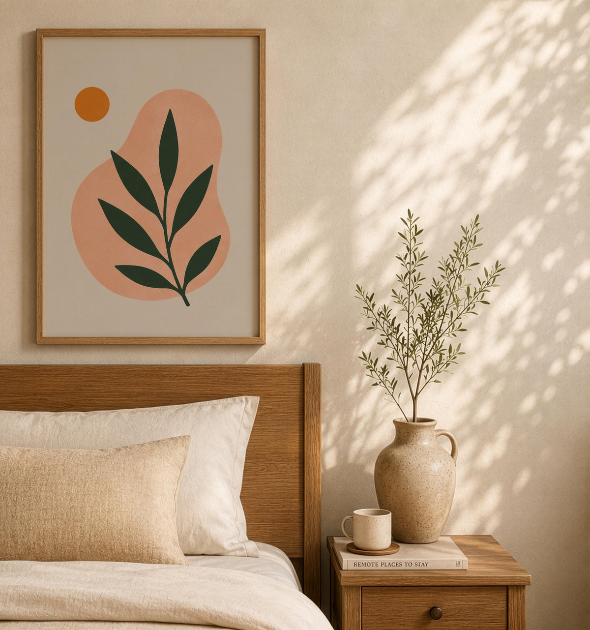 Terra Botanical Leaf Print | Abstract Mediterranean Wall Art, Scandinavian Decor | Framed or Unframed