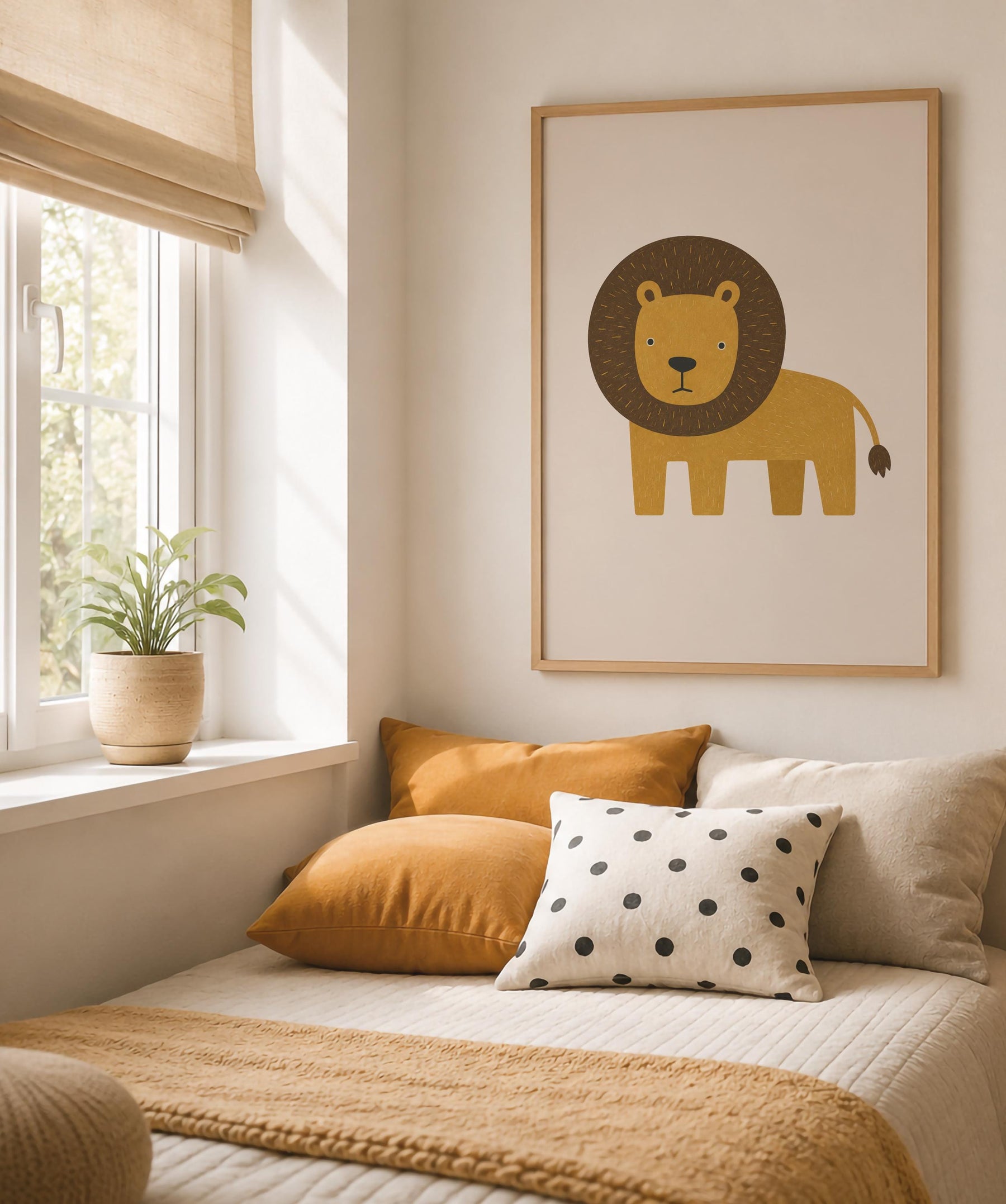 Lion Wall Art Print | Scandinavian Safari Animal Print, Neutral Kids Room & Nursery Decor