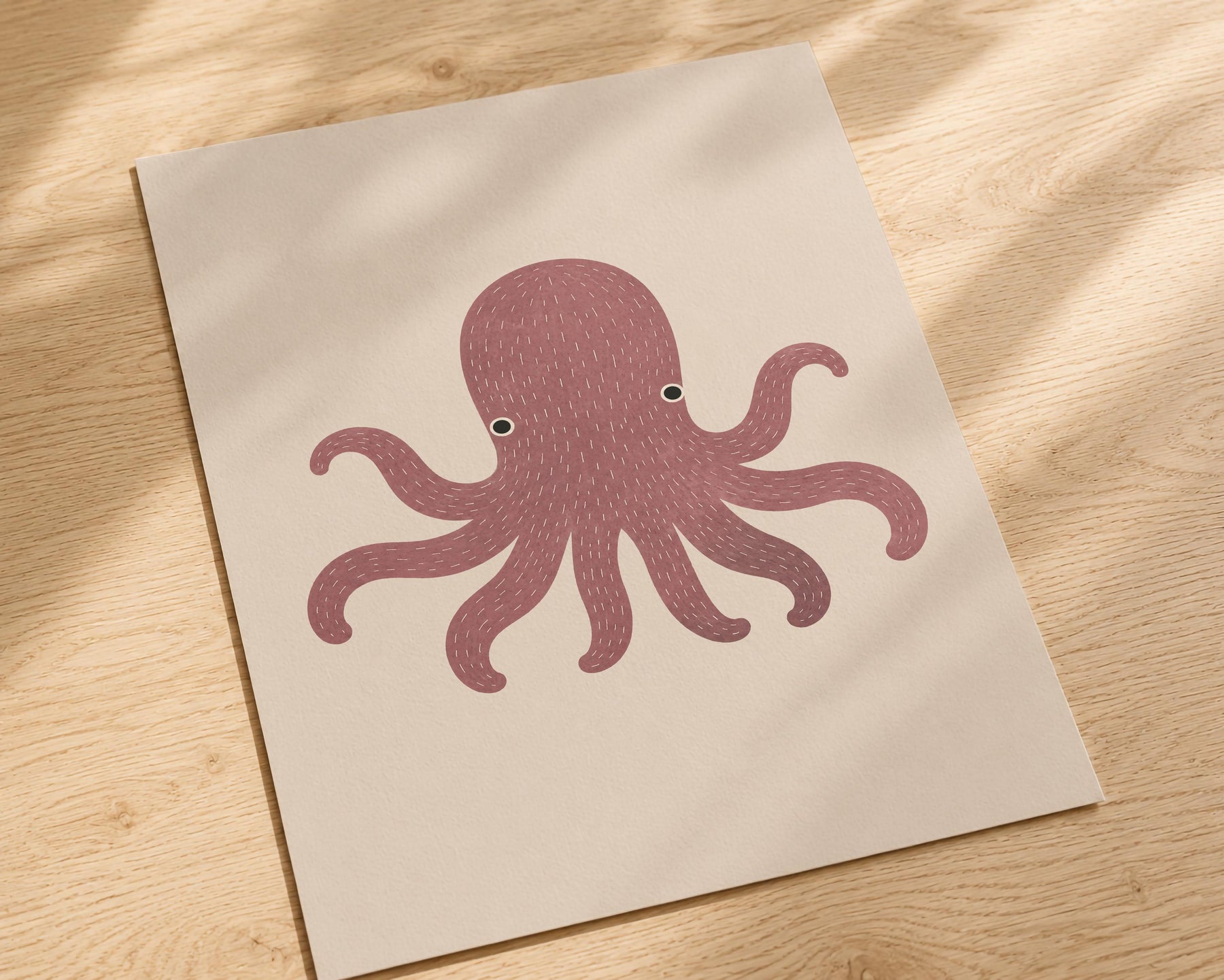 Hand-Painted Octopus Print | Minimalist Scandinavian Coastal Nursery Decor | Framed or Unframed