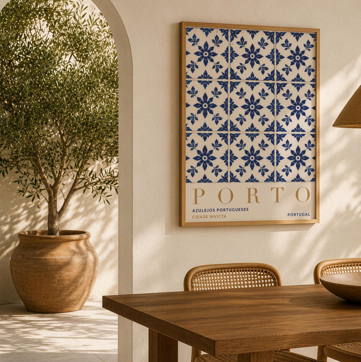 Porto Azulejo Tile Print | Portuguese Coastal Travel Poster | Framed or Unframed