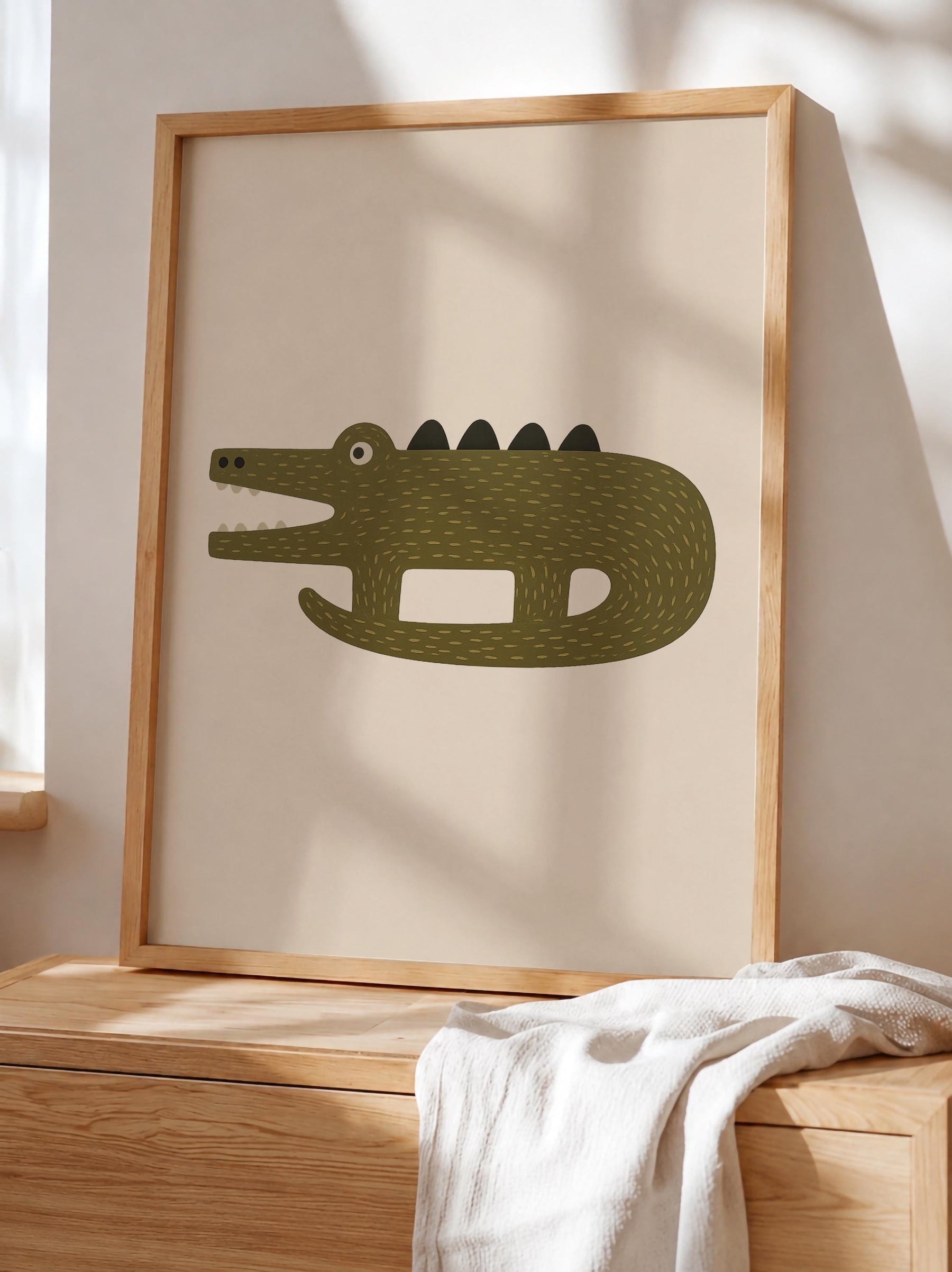 Hand-Painted Crocodile Print | Scandinavian Animal Art, Neutral Nursery Decor | Framed or Unframed