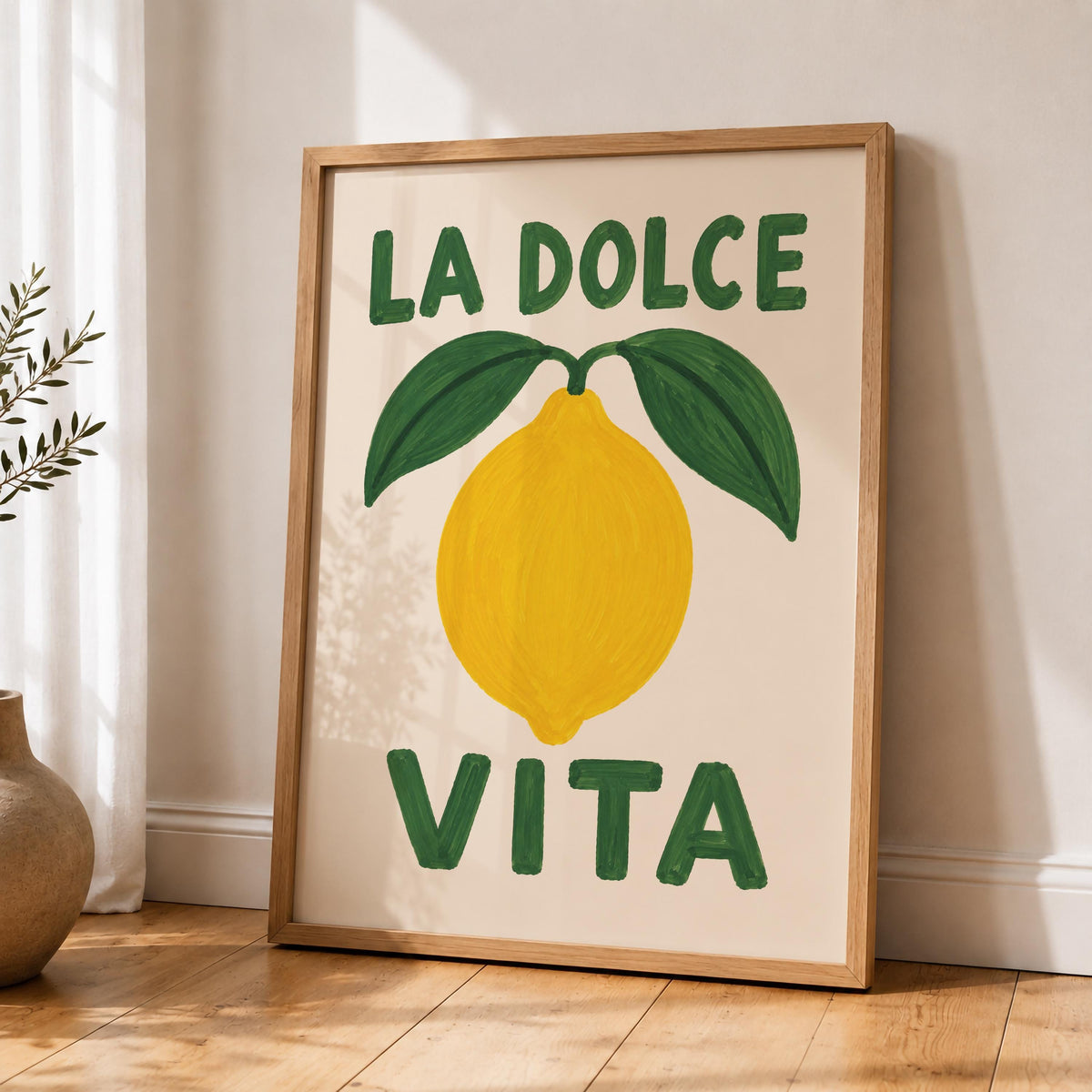 La Dolce Vita Print | Hand-Painted Italian Lemon Typography Wall Art | Framed or Unframed