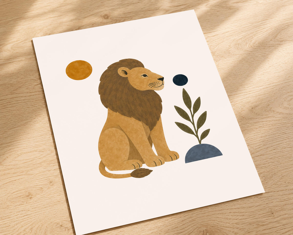Personalised Lion Nursery Print | Modern Safari Animal Wall Art | Framed or Unframed