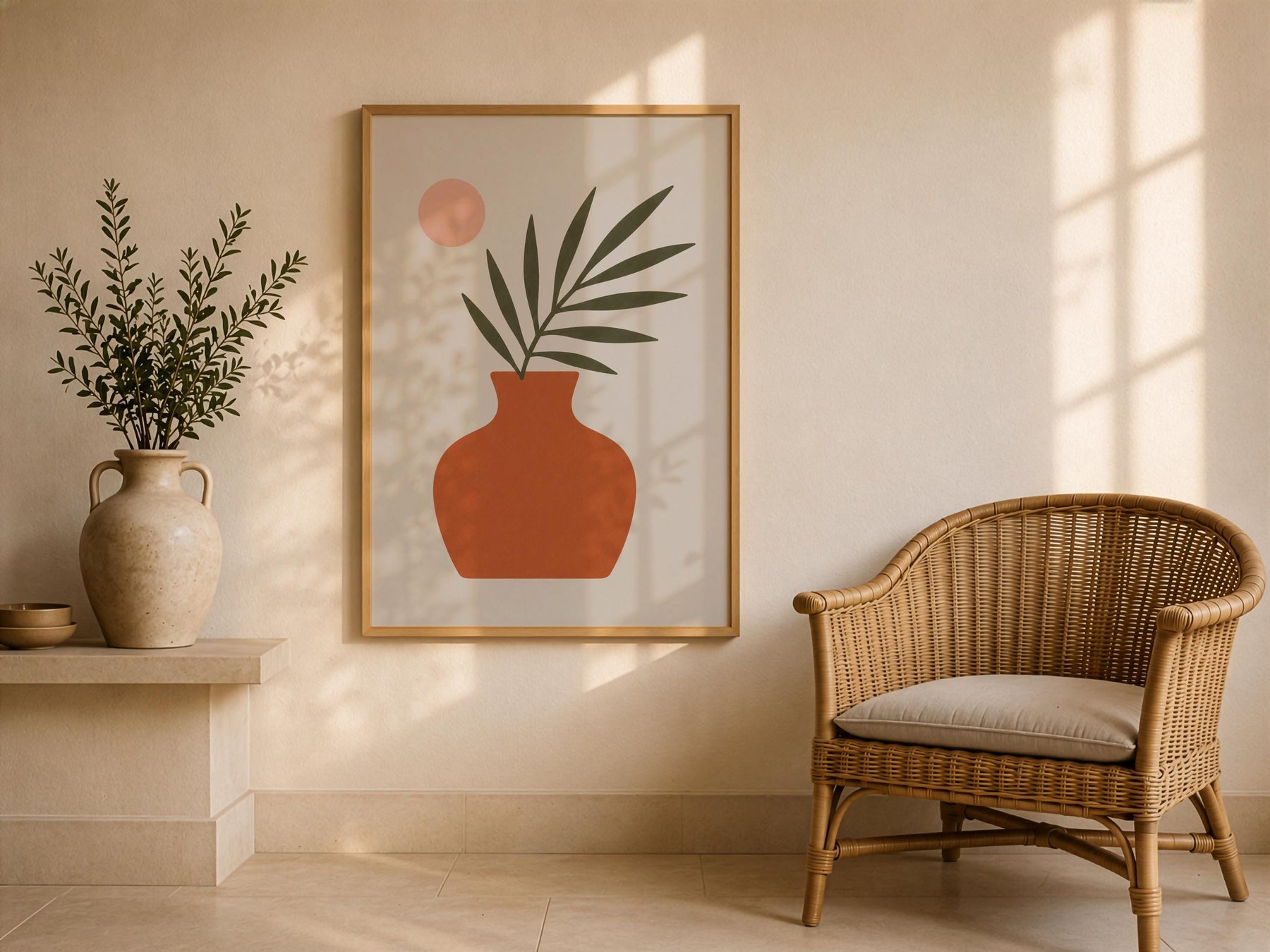 Vela Palm Leaf Vase Print | Minimalist Botanical Terracotta Wall Art | Framed or Unframed