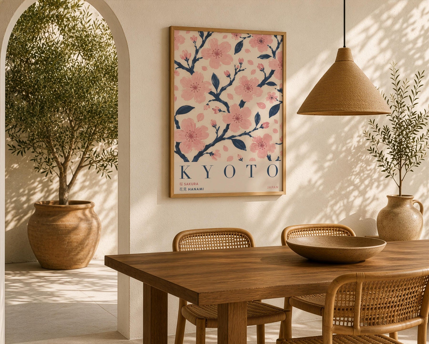 Kyoto Cherry Blossom Print | Hand-Painted Sakura Japanese Wall Art Travel Poster | Framed or Unframed