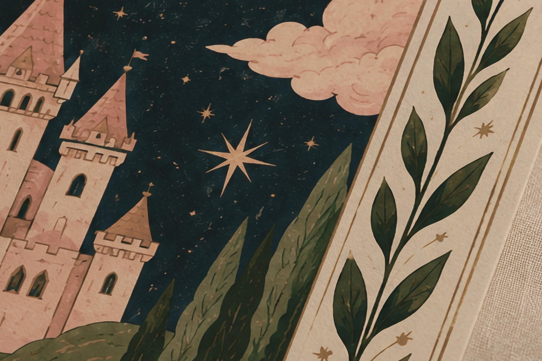 Dream Big Celestial Pink Castle Illustrated Print | Fairytale Wall Art | Framed or Unframed
