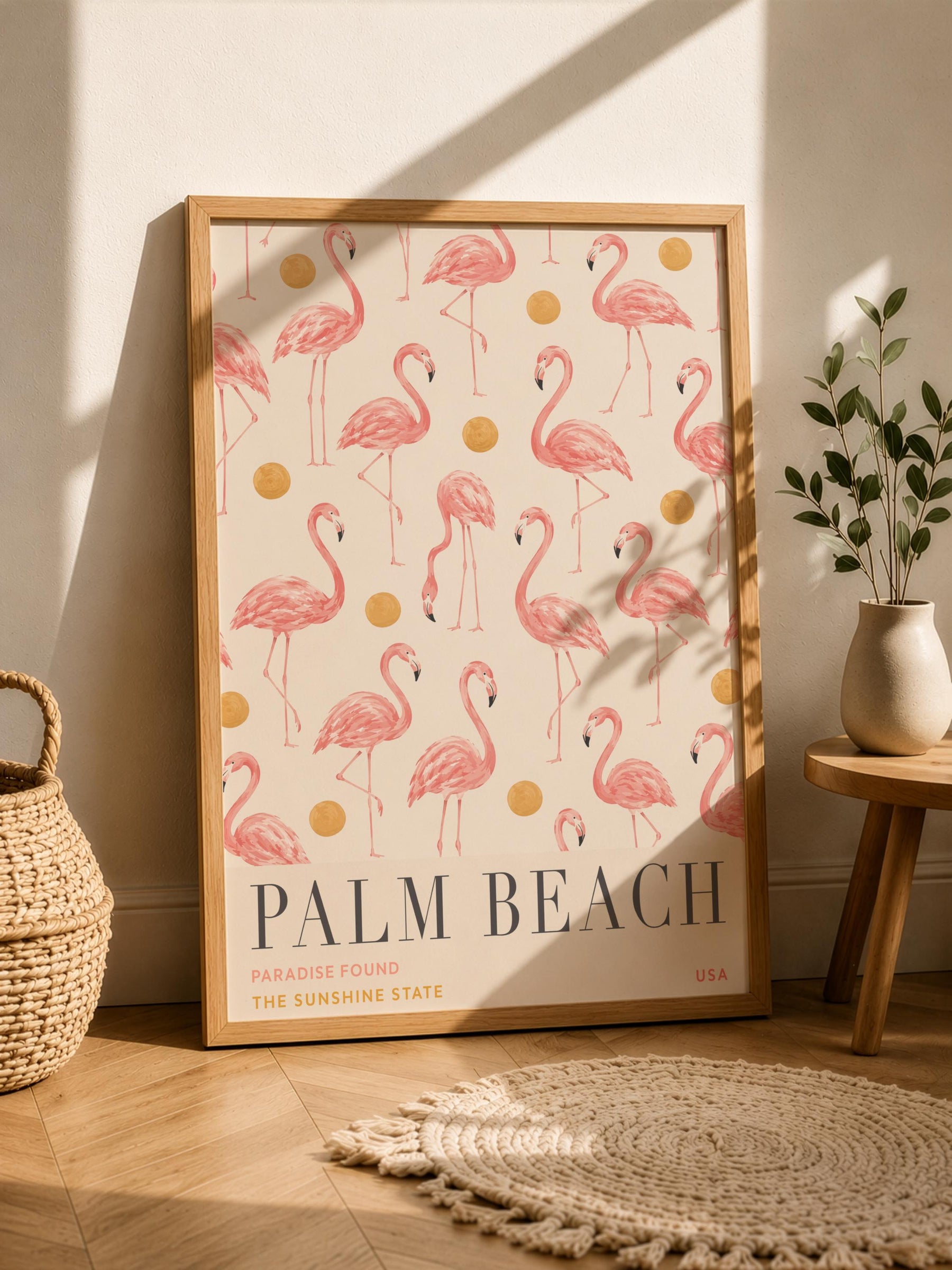 Palm Beach Flamingo Print | Hand-Painted Florida Coastal Wall Art | Framed or Unframed