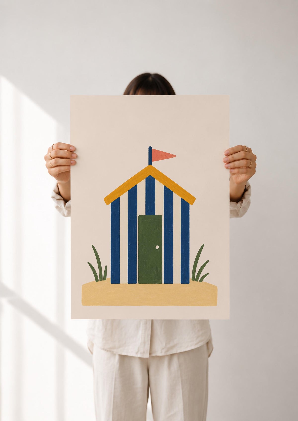 Hand-Painted Beach Hut Print | Colourful Coastal Beach House Decor | Framed or Unframed