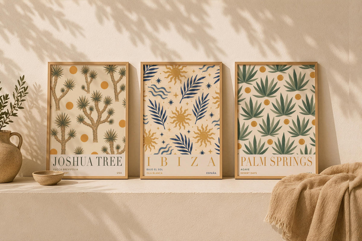 Ibiza Sun Palm Print | Hand-Painted Mediterranean Coastal Wall Art | Framed or Unframed