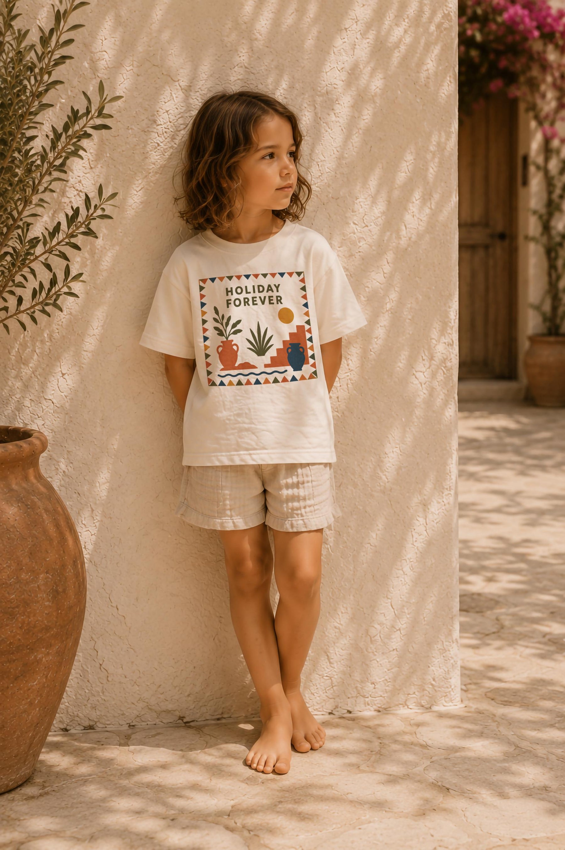 Kids Organic Cotton T-Shirt | Mediterranean Graphic Tee, Summer Holiday Clothing