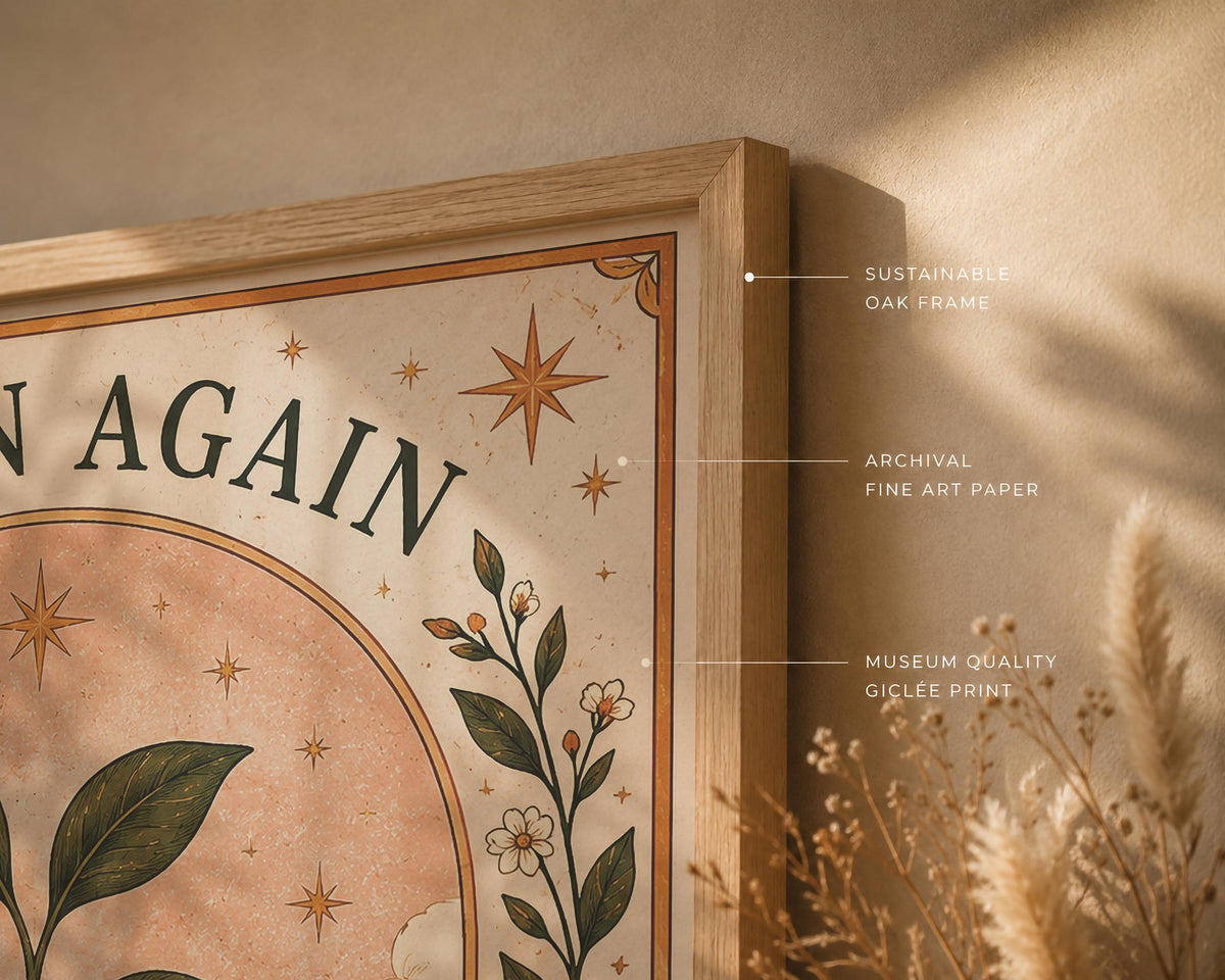 Begin Again Print | Botanical Folk Art Illustration | Framed or Unframed
