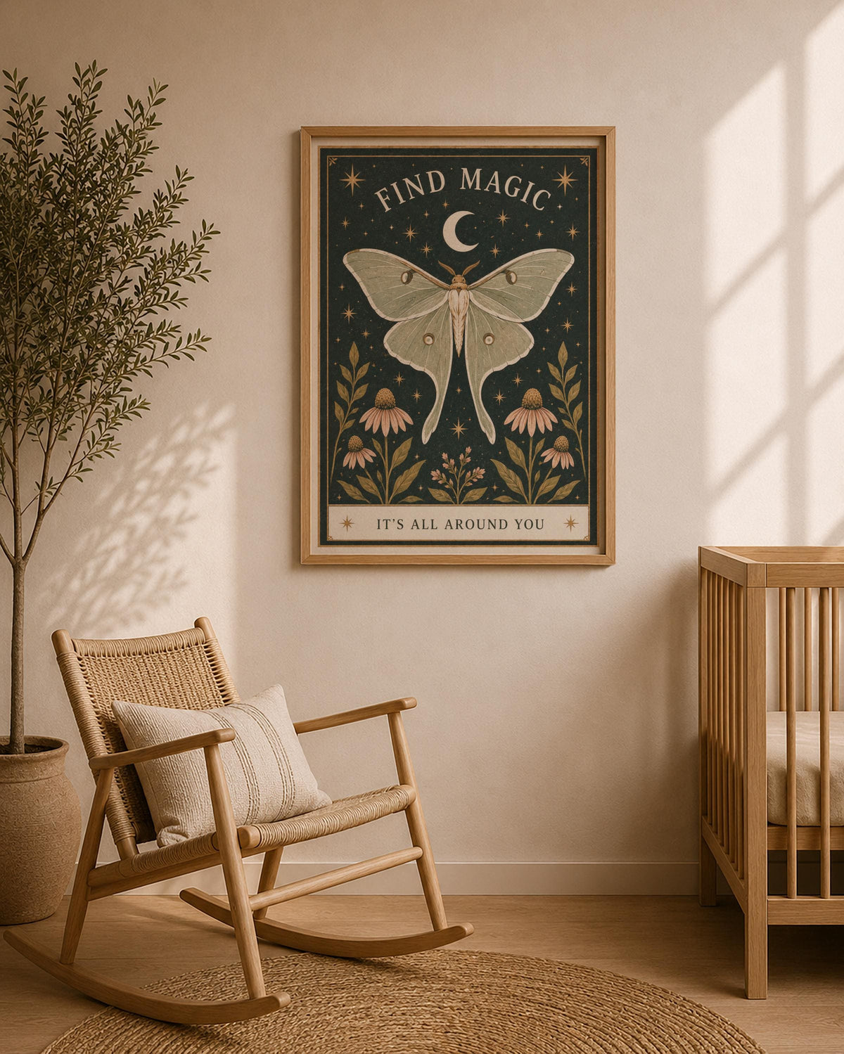 Find Magic Celestial Moth Nursery Print | Inspirational Magic Folk Art Nature Illustration | Framed or Unframed
