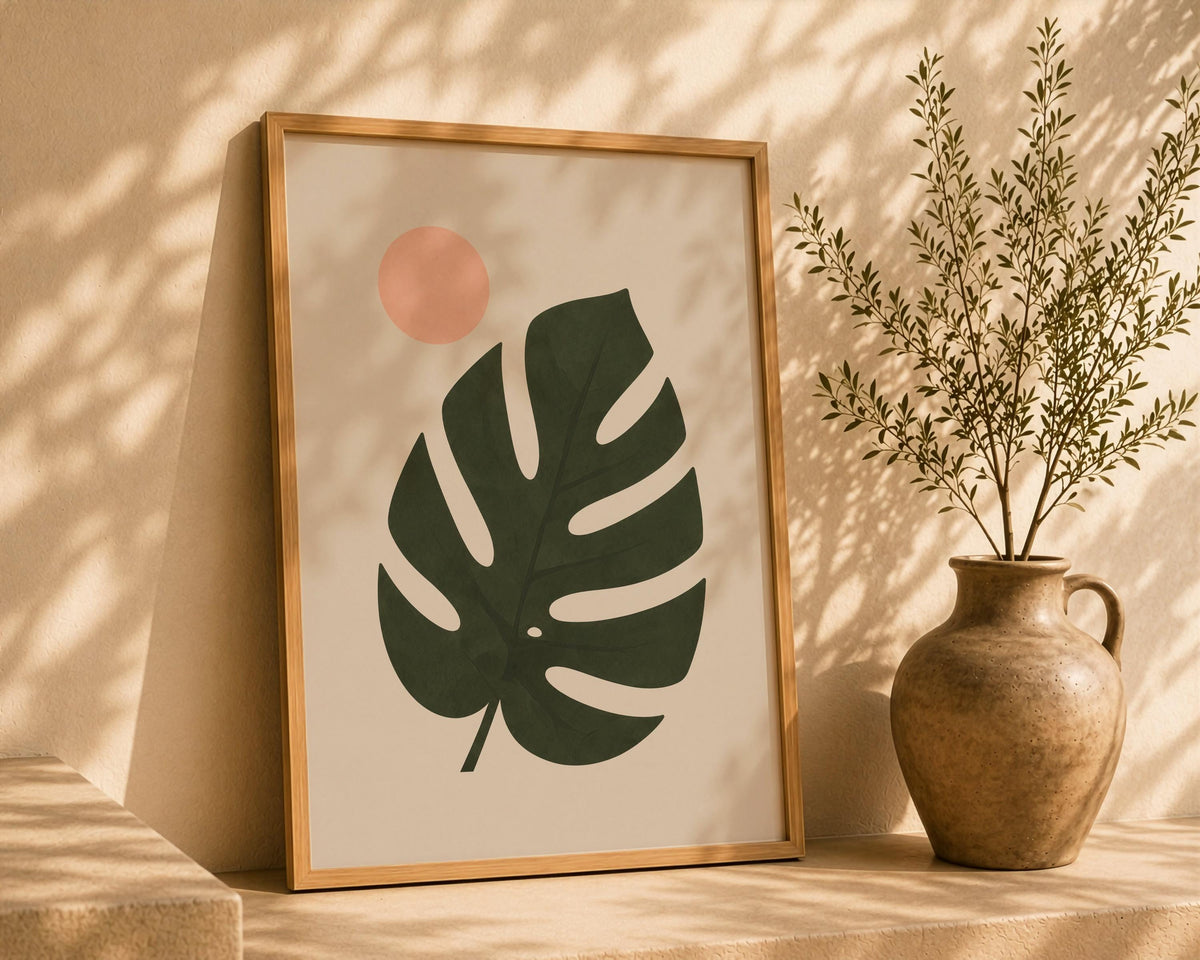 Ombré Monstera Leaf Print | Botanical Wall Art, Organic Modern Decor | Framed or Unframed