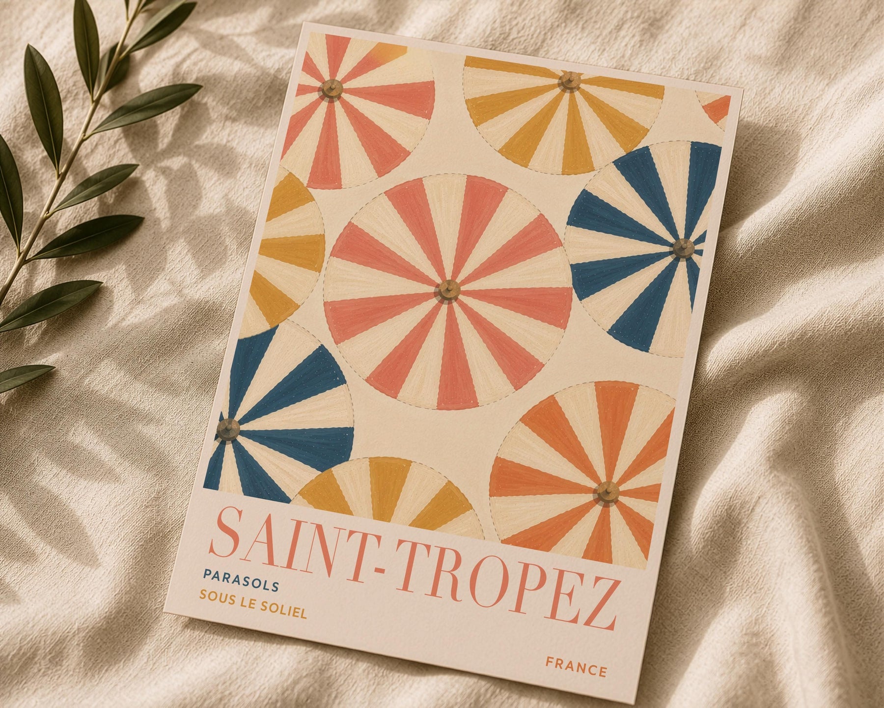 Saint-Tropez Print | French Riviera Beach Parasol Wall Art | Framed or Unframed