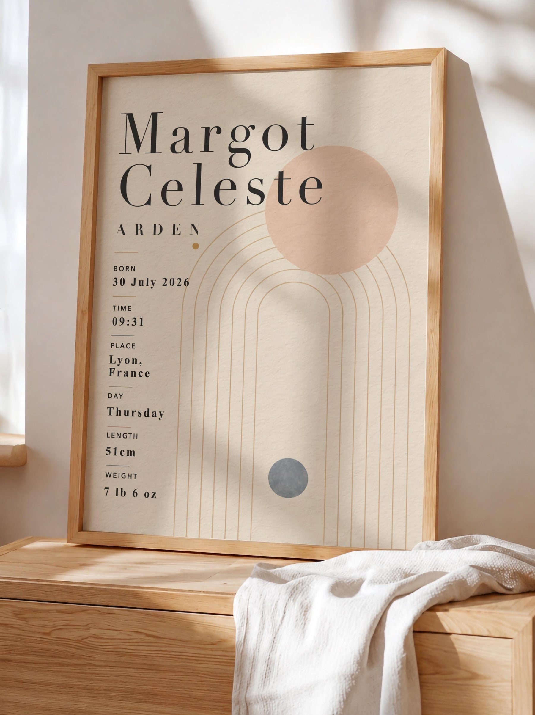 Personalised Birth Record Print | Modern Nursery Wall Art | Framed or Unframed