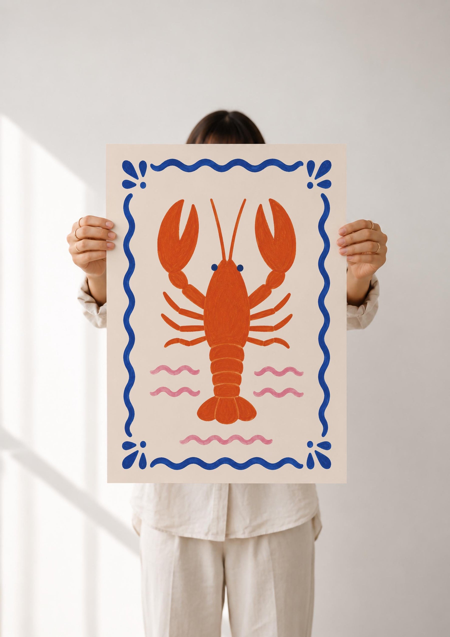 Hand-Painted Lobster Print | Coastal Beach House Decor | Framed or Unframed