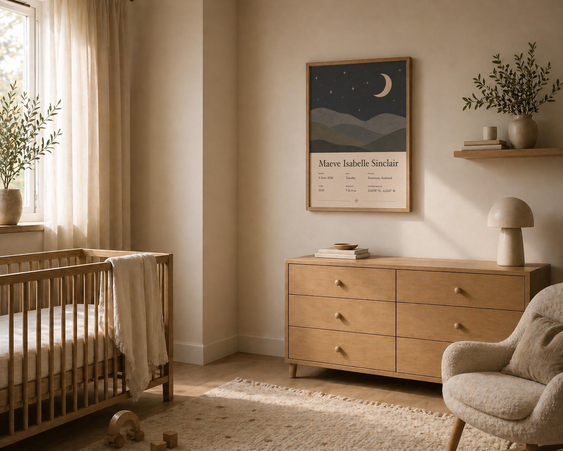 Personalised Moon Stars Birth Story Print | Custom Nursery Wall Art | Framed or Unframed
