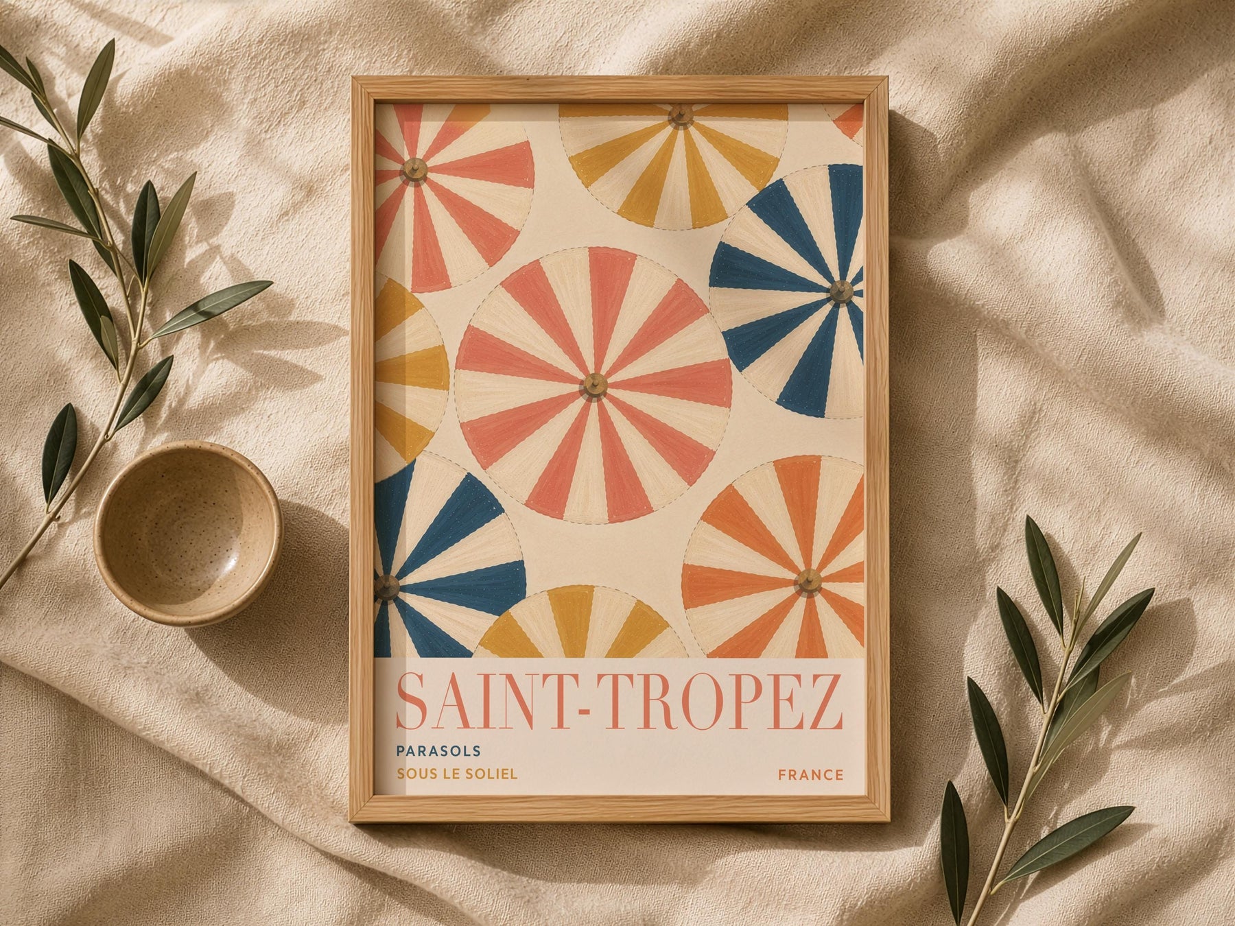 Saint-Tropez Print | French Riviera Beach Parasol Wall Art | Framed or Unframed