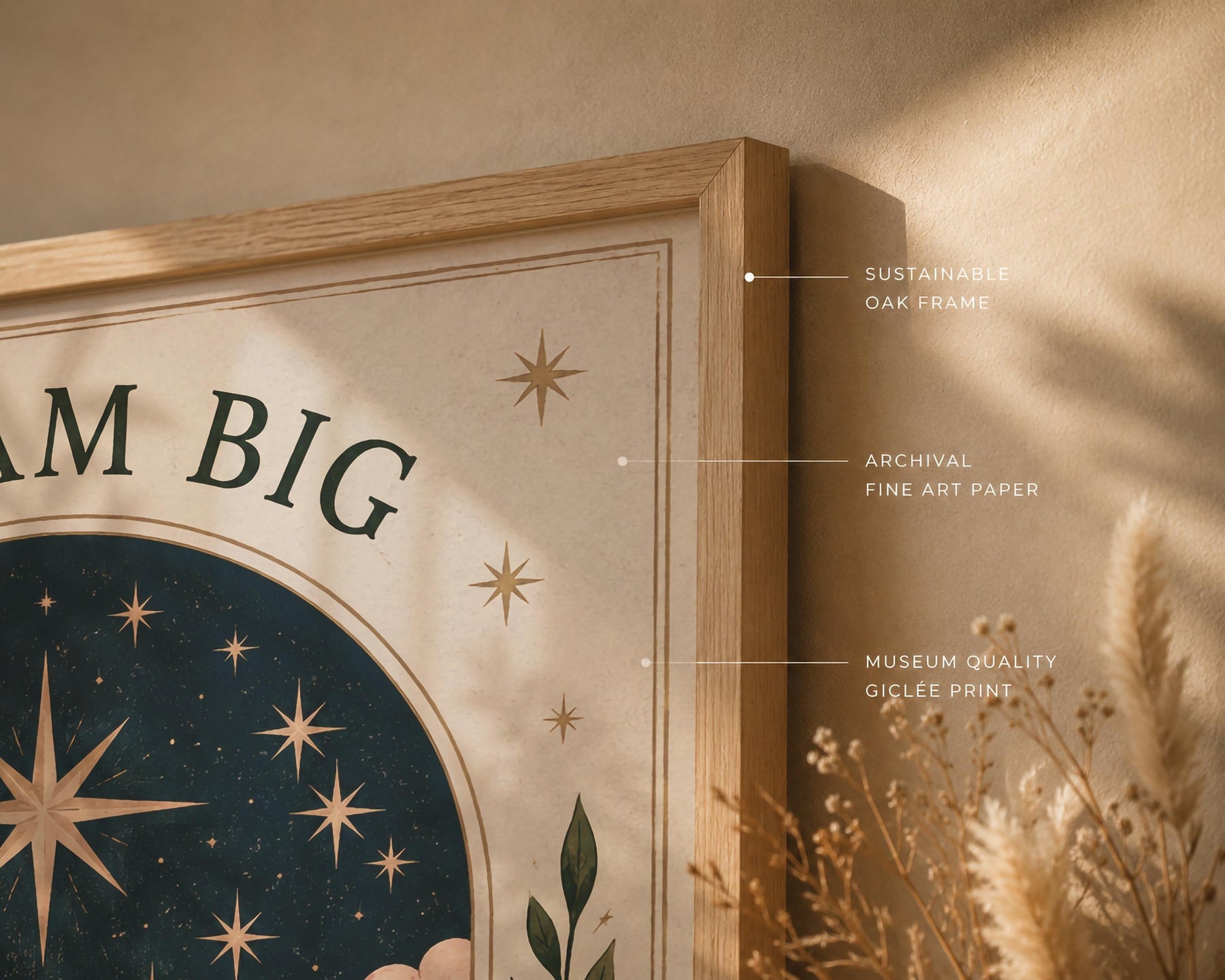Dream Big Celestial Pink Castle Illustrated Print | Fairytale Wall Art | Framed or Unframed