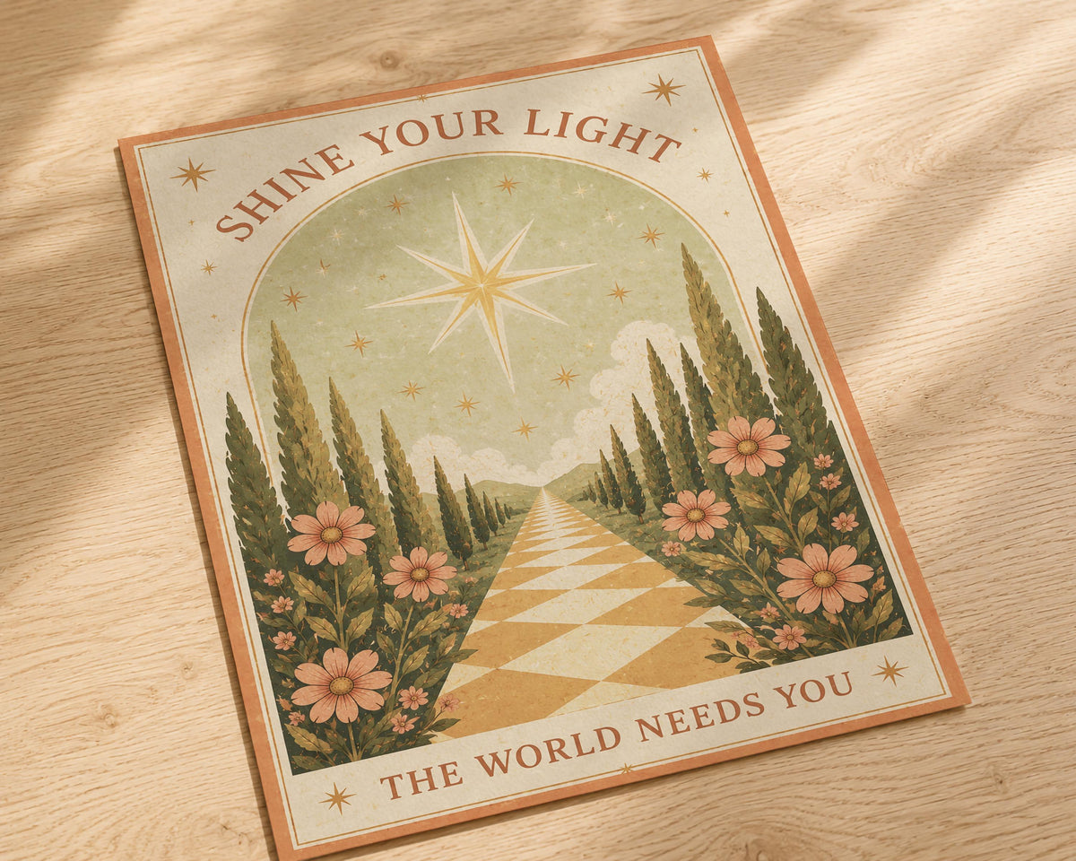 Shine Your Light Celestial Folk Art Print | Positive Message Inspirational Star Illustration | Framed or Unframed