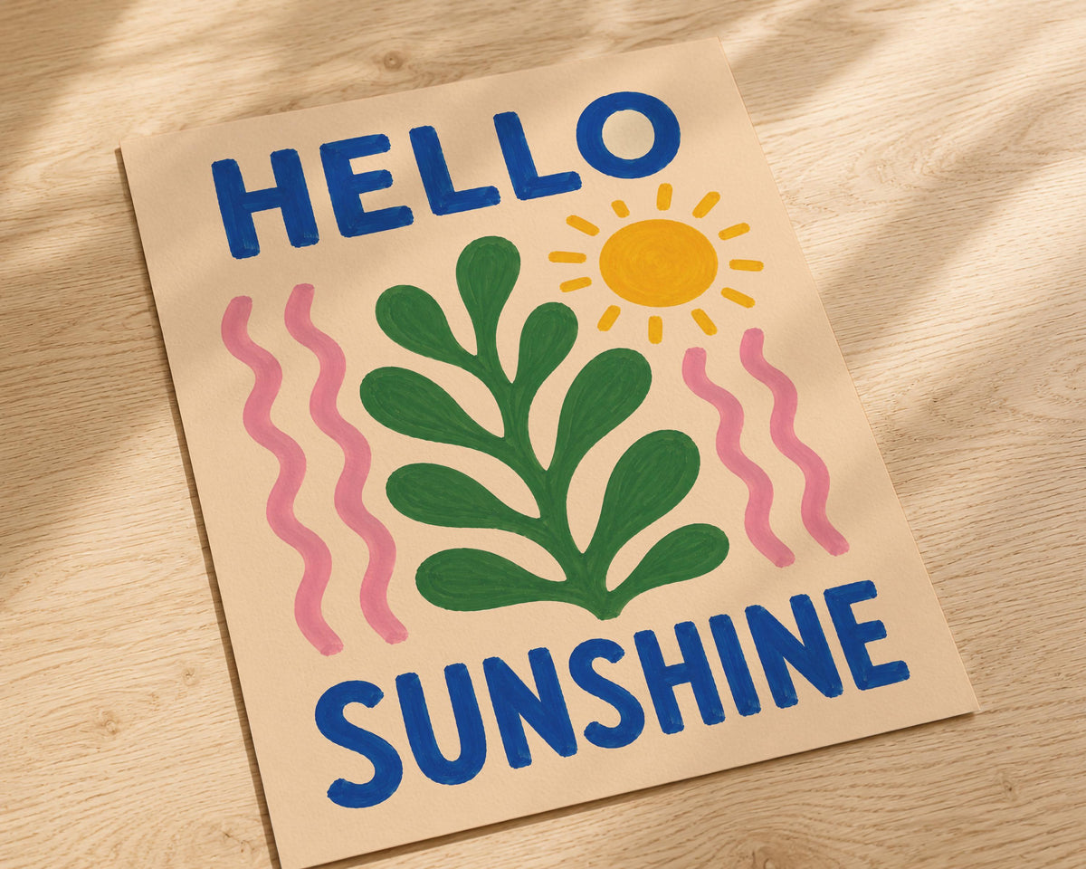 Hello Sunshine Print | Colourful Hand-Painted Botanical Wall Art Decor | Framed or Unframed