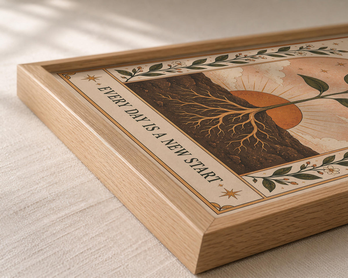 Begin Again Print | Botanical Folk Art Illustration | Framed or Unframed