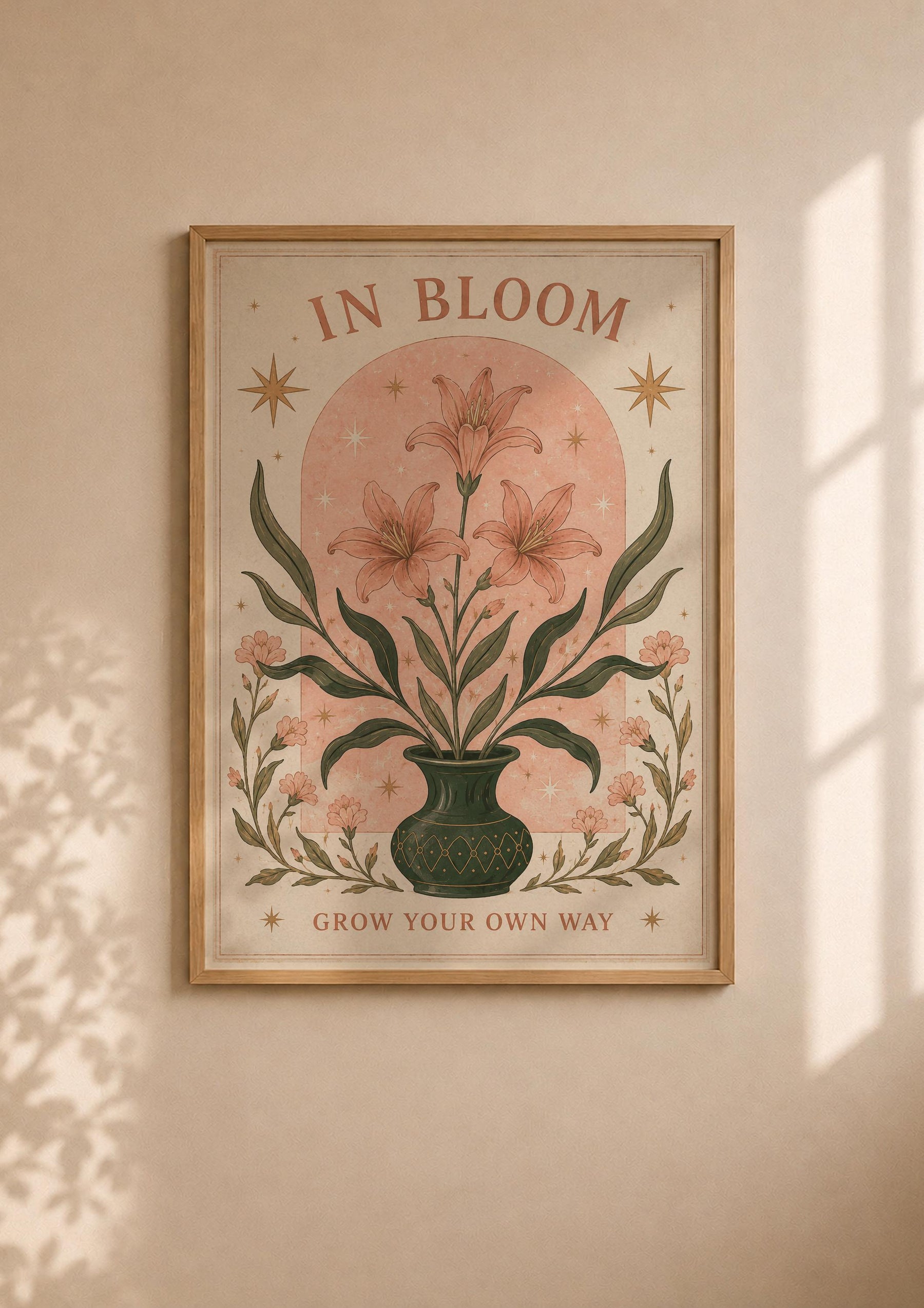 In Bloom Print | Inspirational Floral Nursery Wall Art, Celestial Folk Art, Framed or Unframed
