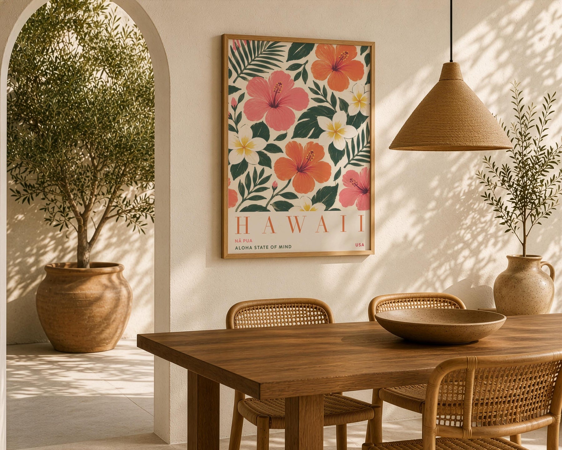 Hawaii Hibiscus Floral Travel Poster | Hand-Painted Tropical Aloha Decor | Framed or Unframed