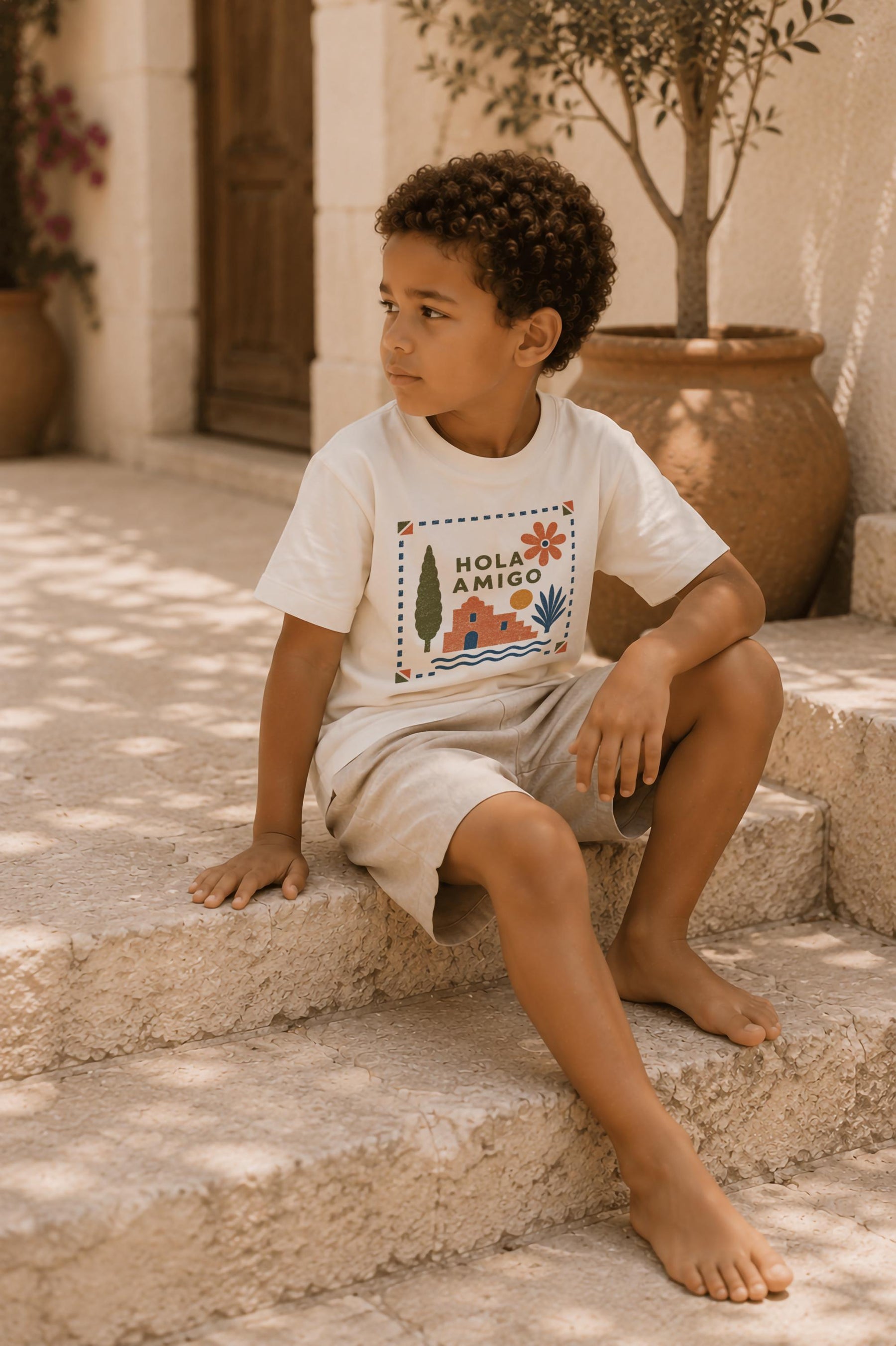 Kids Organic Cotton T-Shirt | Mediterranean Graphic Tee, Summer Holiday Clothing