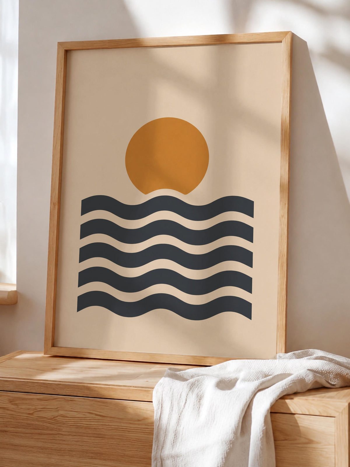 Sunset Waves Print | Scandinavian Coastal Wall Art | Framed or Unframed