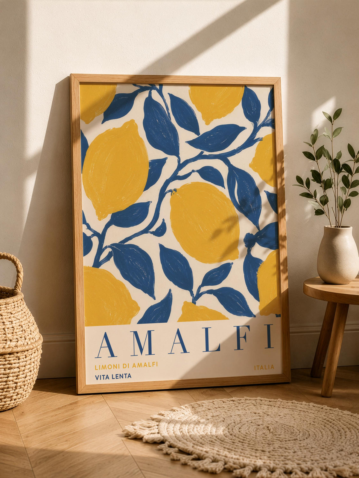 Amalfi Coast Lemon Print | Hand-Painted Italian Travel Poster Wall Art | Framed or Unframed