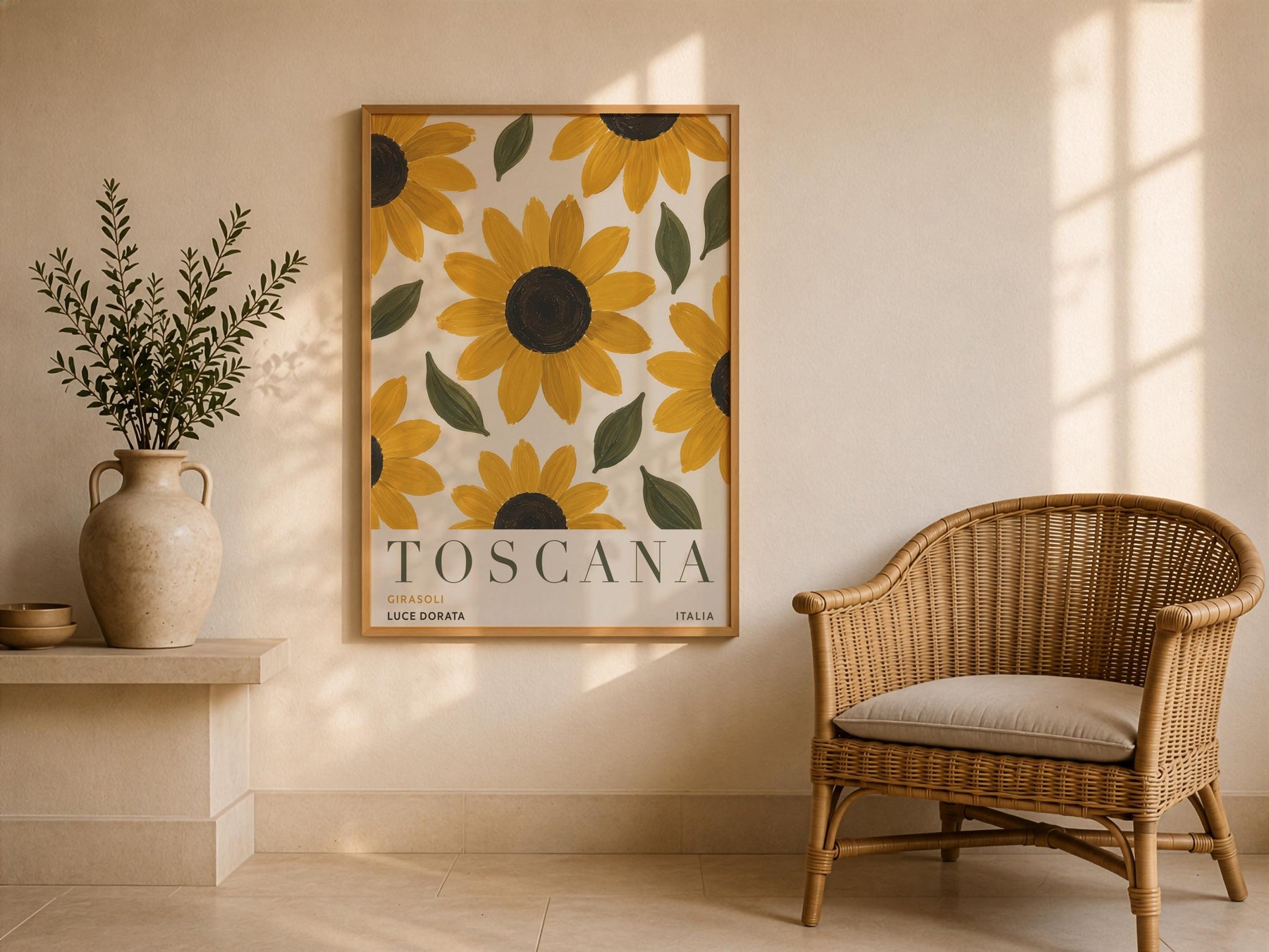 Tuscany Sunflower Print | Hand-Painted Italian Countryside Wall Art | Framed or Unframed