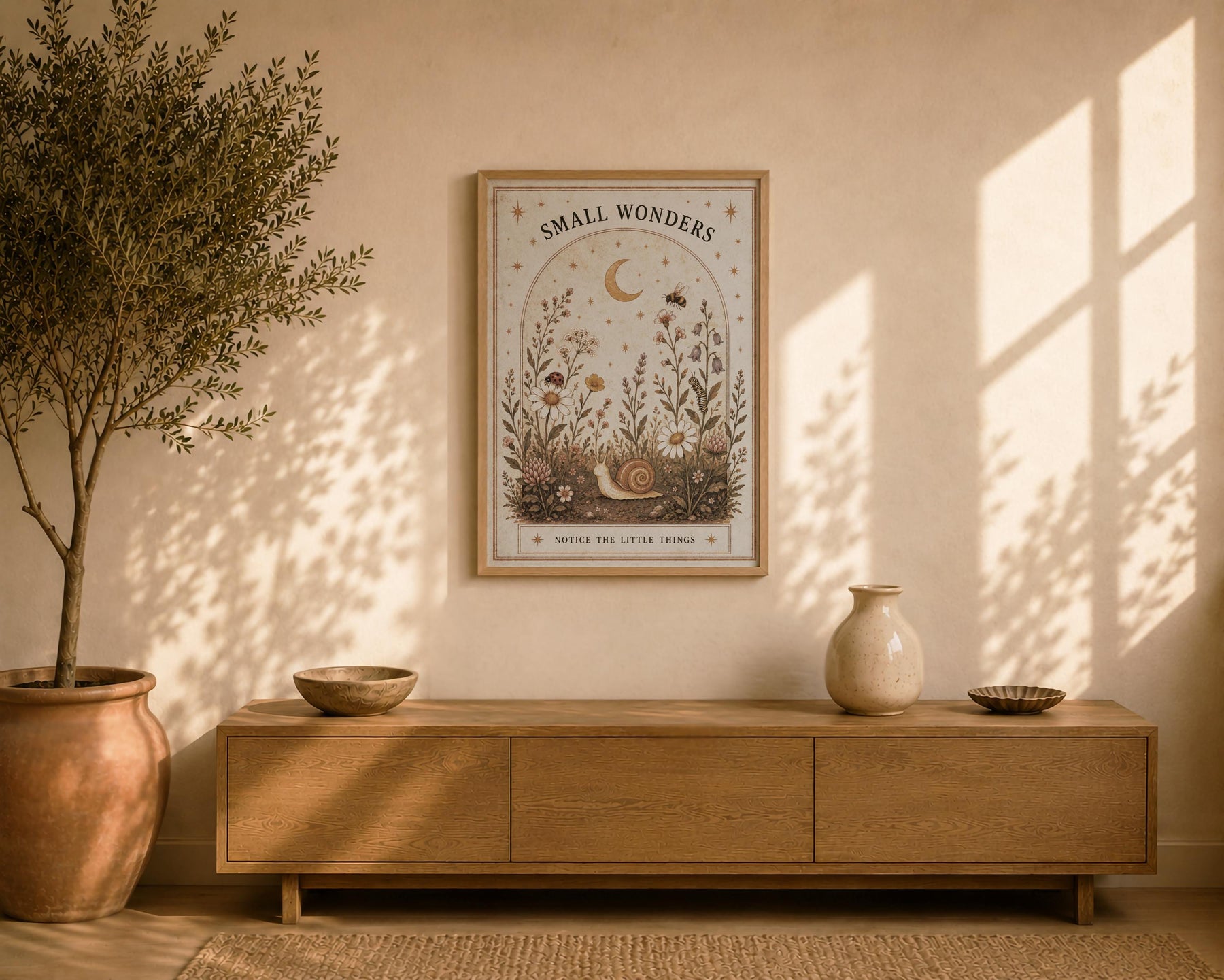 Small Wonders Nature Print | Positive Message Folk Illustration Wildflower Wall Art | Framed or Unframed