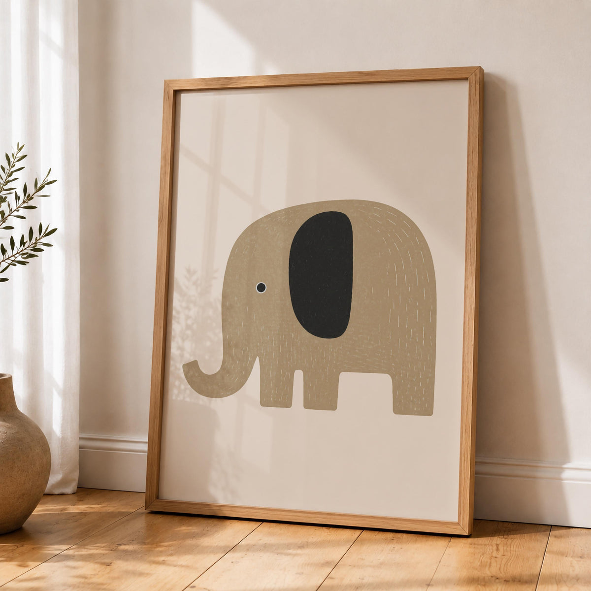 Hand-Painted Elephant Print | Scandinavian Minimalist Nursery Decor | Framed or Unframed