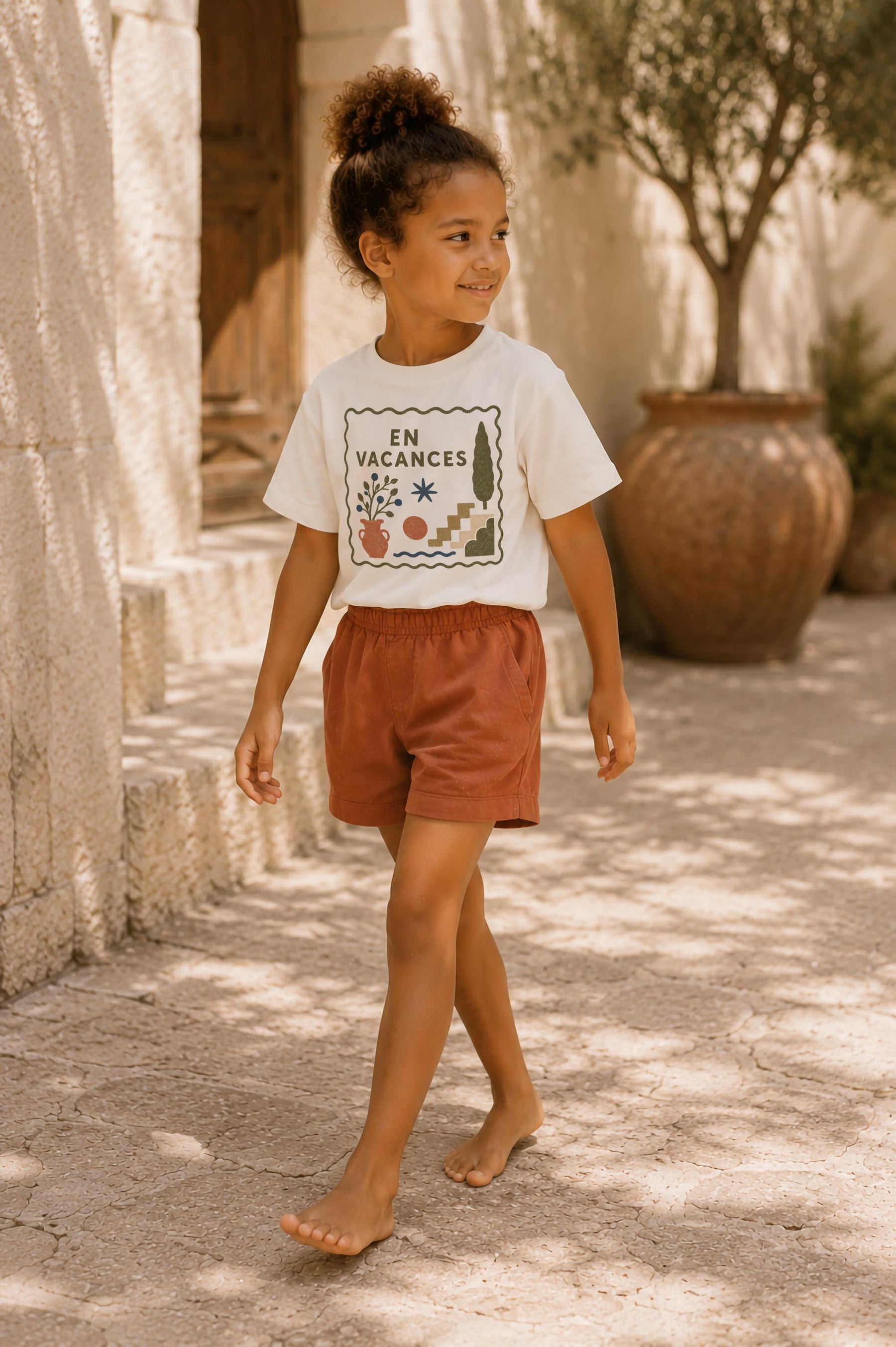 Kids Organic Cotton T-Shirt | Mediterranean Graphic Tee, French Summer Holiday Clothing