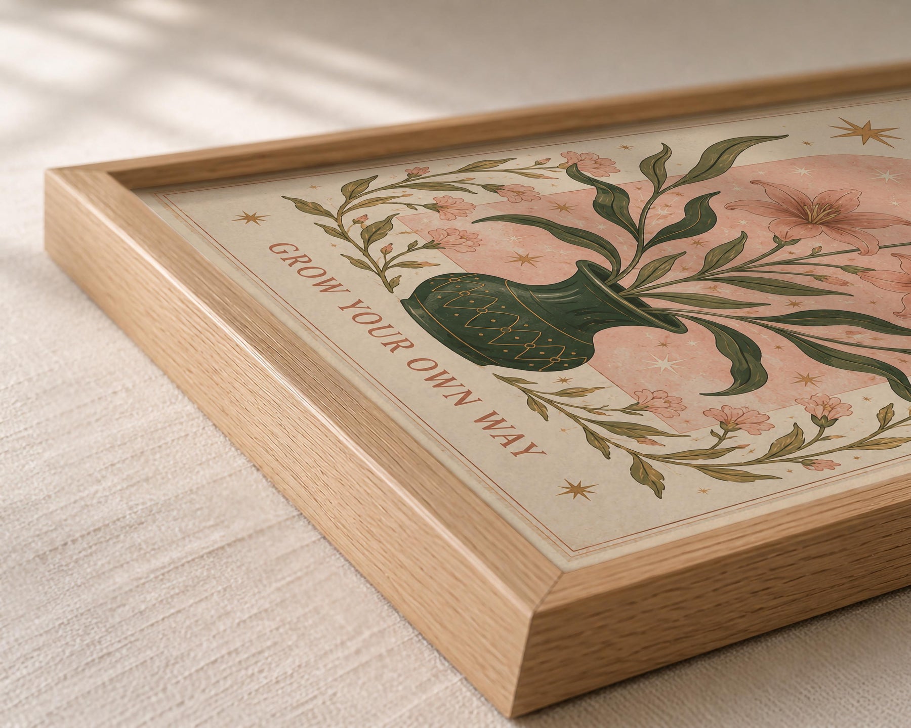 In Bloom Print | Inspirational Floral Nursery Wall Art, Celestial Folk Art, Framed or Unframed