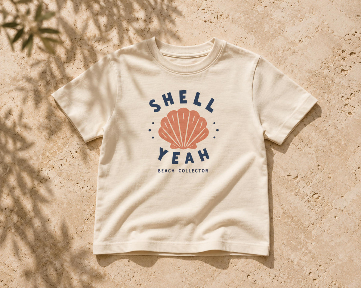 Shell Yeah Kids T-Shirt - Organic Cotton Children’s Beach Graphic Tee, Seaside Summer Kids Clothing