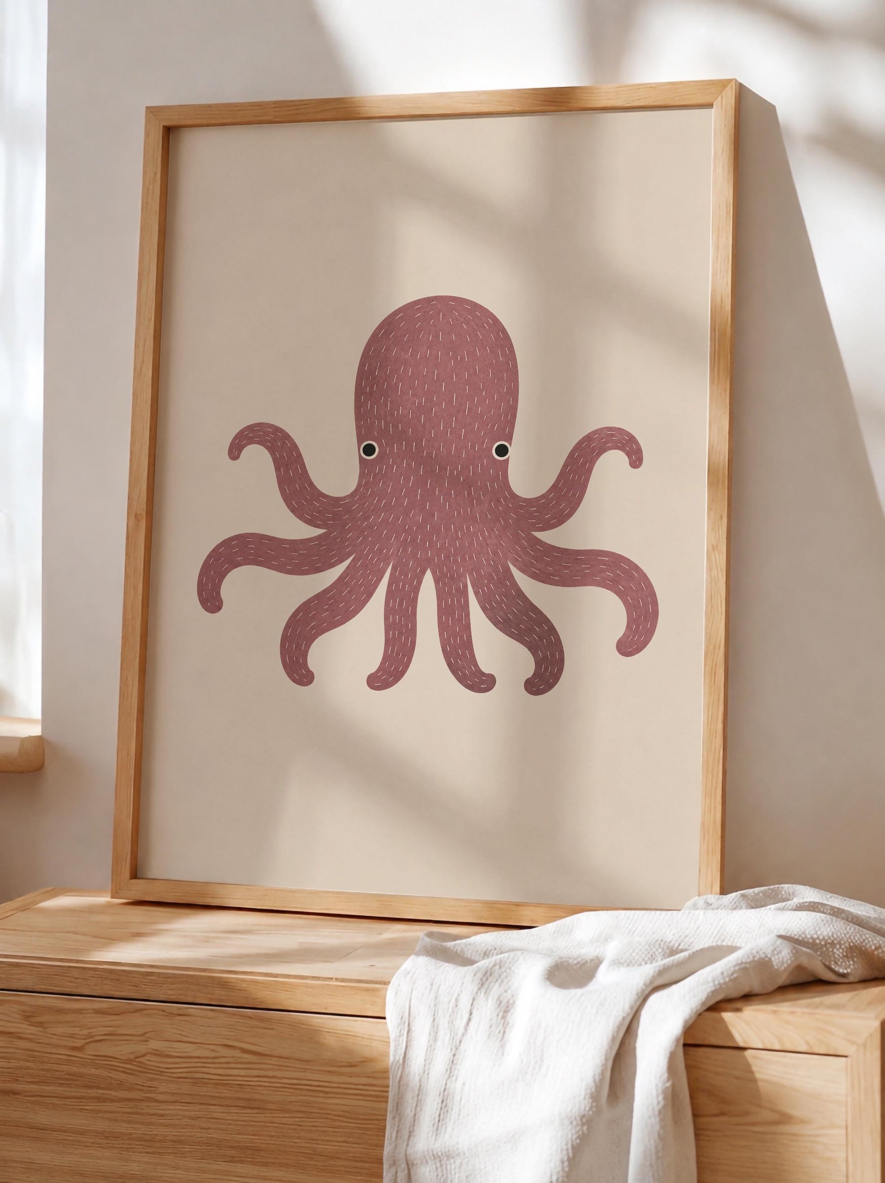 Hand-Painted Octopus Print | Minimalist Scandinavian Coastal Nursery Decor | Framed or Unframed