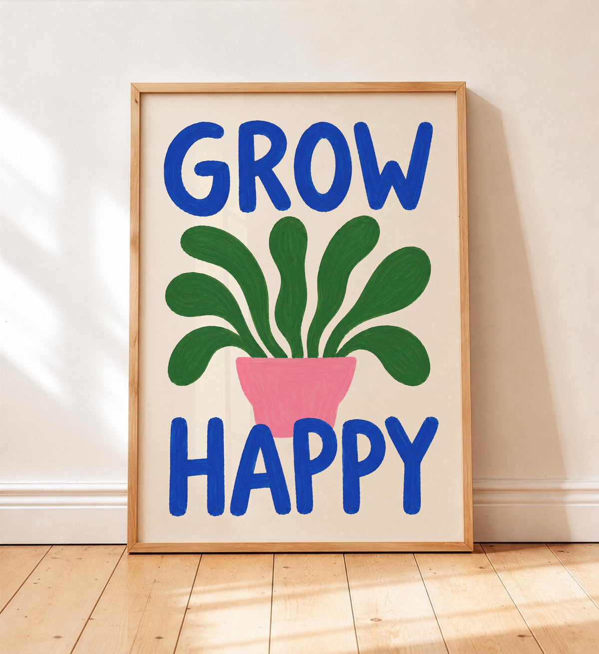 Grow Happy Hand-Painted Botanical Print | Inspirational Wall Art | Framed or Unframed