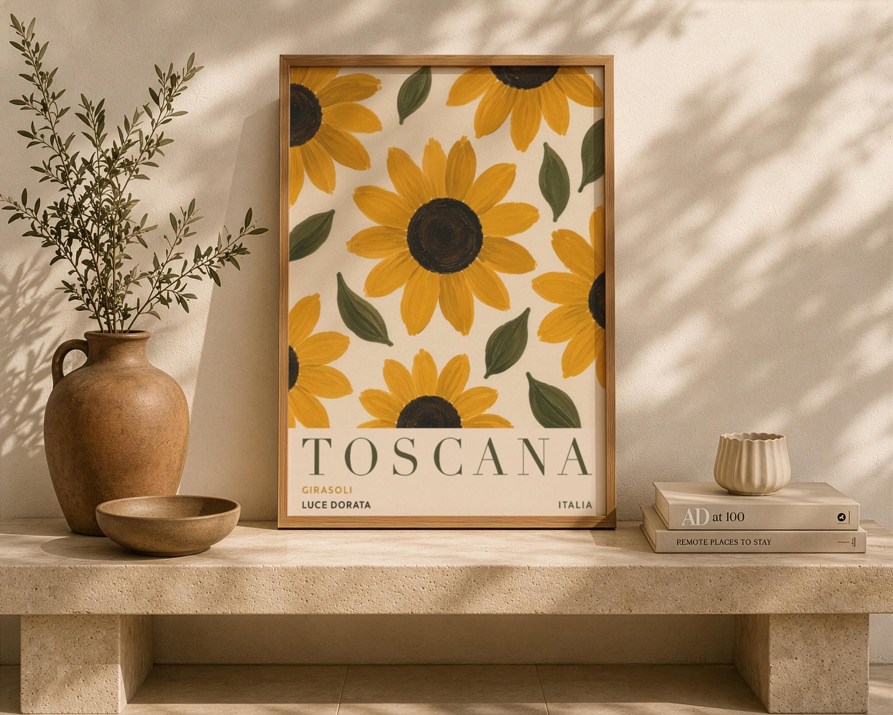 Tuscany Sunflower Print | Hand-Painted Italian Countryside Wall Art | Framed or Unframed