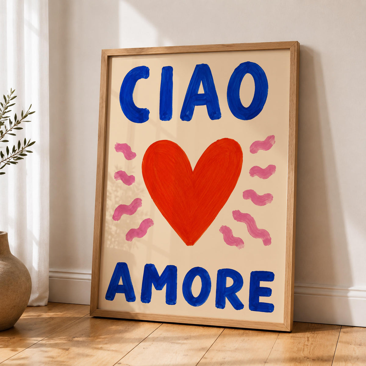 Ciao Amore Heart Art Print | Colourful Hand-Painted Modern Wall Art | Framed or Unframed
