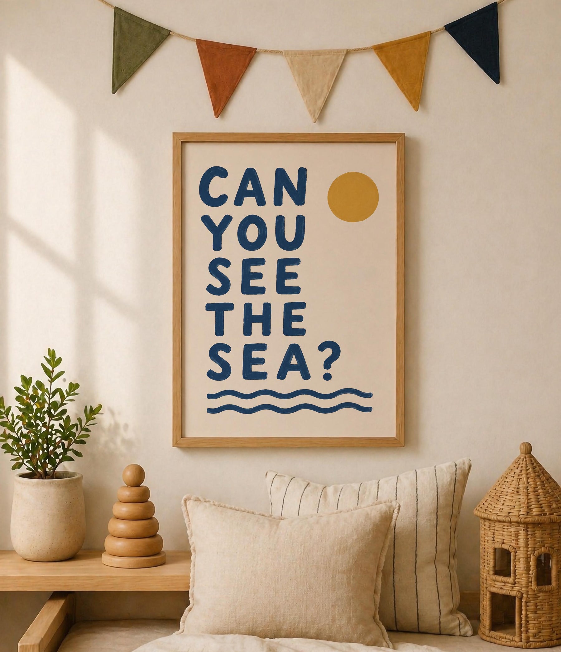 Can You See the Sea Print | Coastal Beach House Typography Wall Art | Framed or Unframed