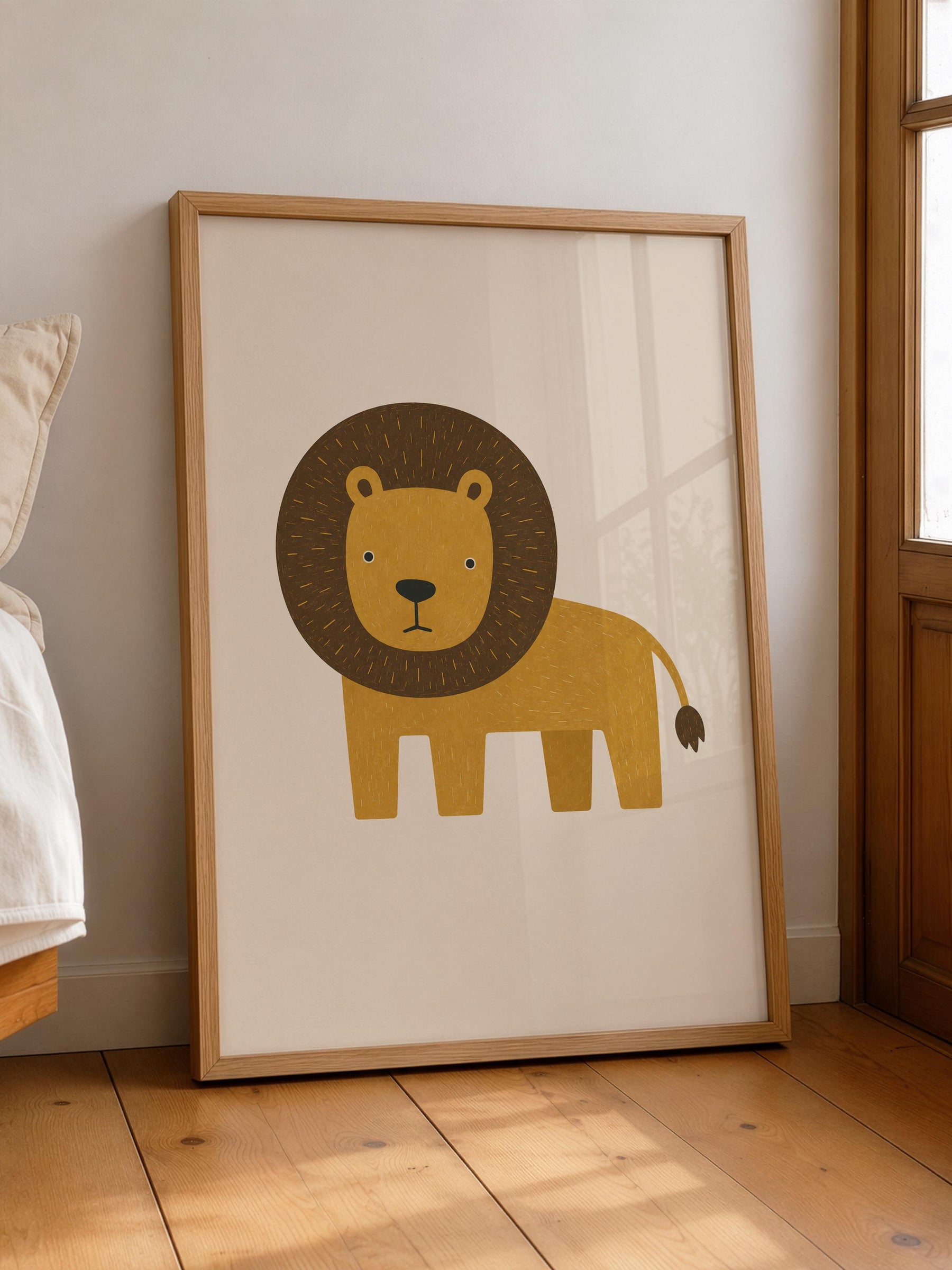 Lion Wall Art Print | Scandinavian Safari Animal Print, Neutral Kids Room & Nursery Decor