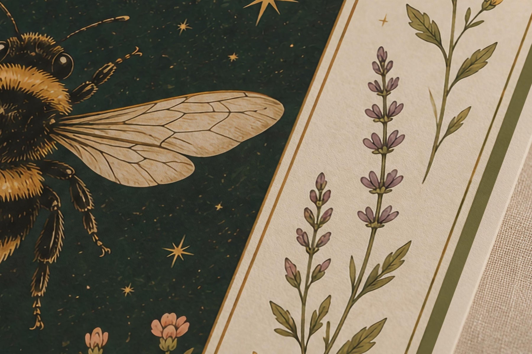 Bumblebee Folk Art Print | Celestial Moon, Wildflowers, Botanical Nature Decor | Framed or Unframed