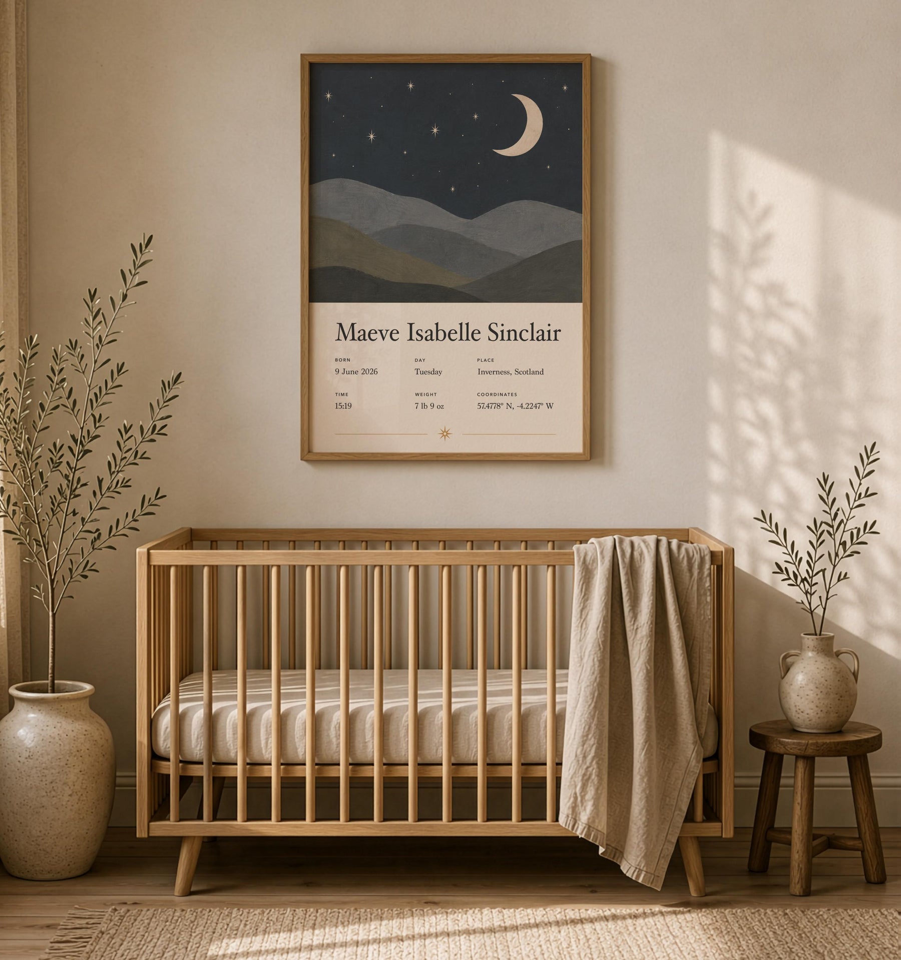 Personalised Moon Stars Birth Story Print | Custom Nursery Wall Art | Framed or Unframed