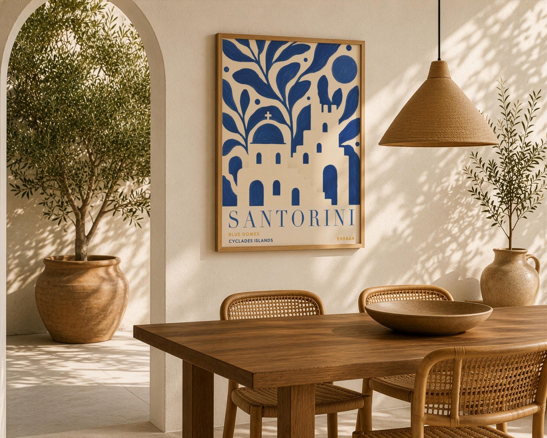 Santorini Blue Domes Print | Greek Island Travel Poster, Cyclades Illustration | Framed or Unframed