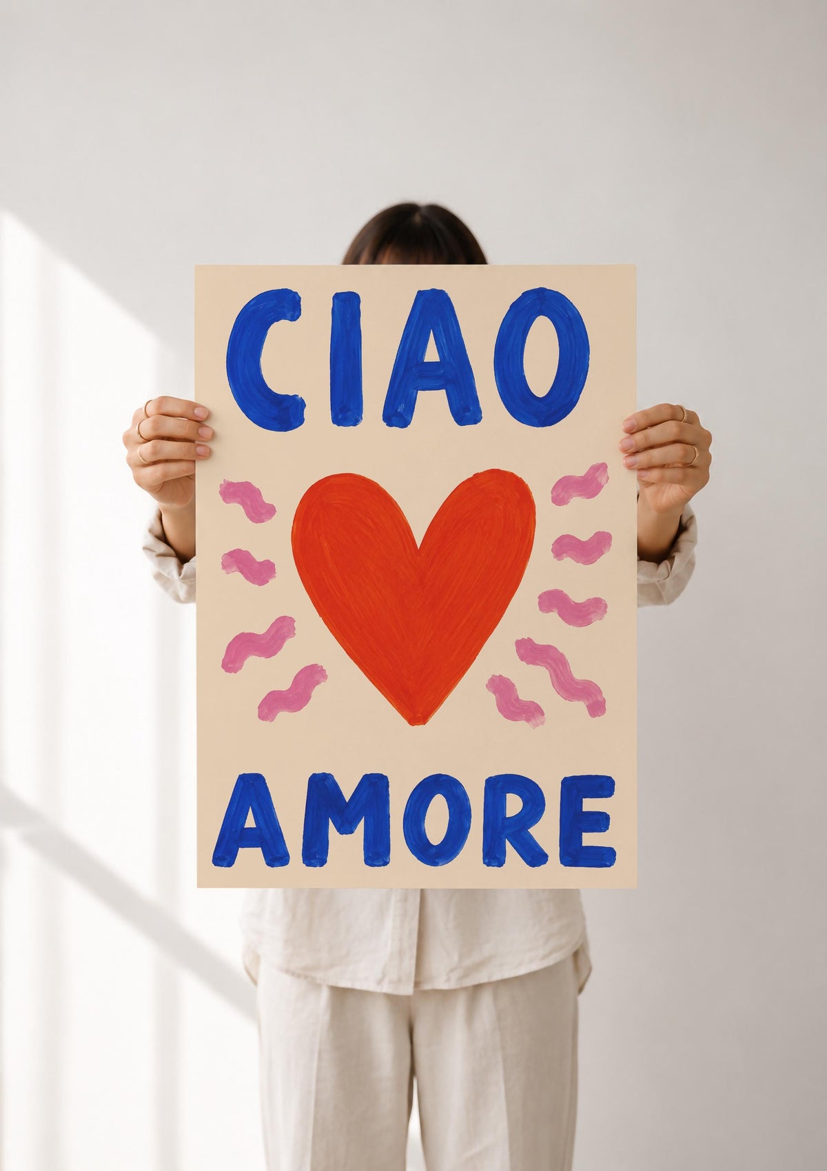 Ciao Amore Heart Art Print | Colourful Hand-Painted Modern Wall Art | Framed or Unframed