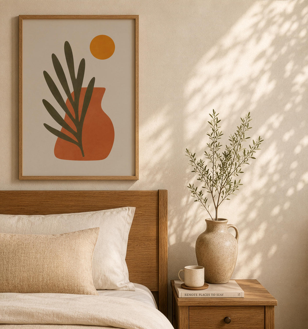 Sol Abstract Vase Palm Leaf Print | Mediterranean Organic Modern Wall Art | Framed or Unframed