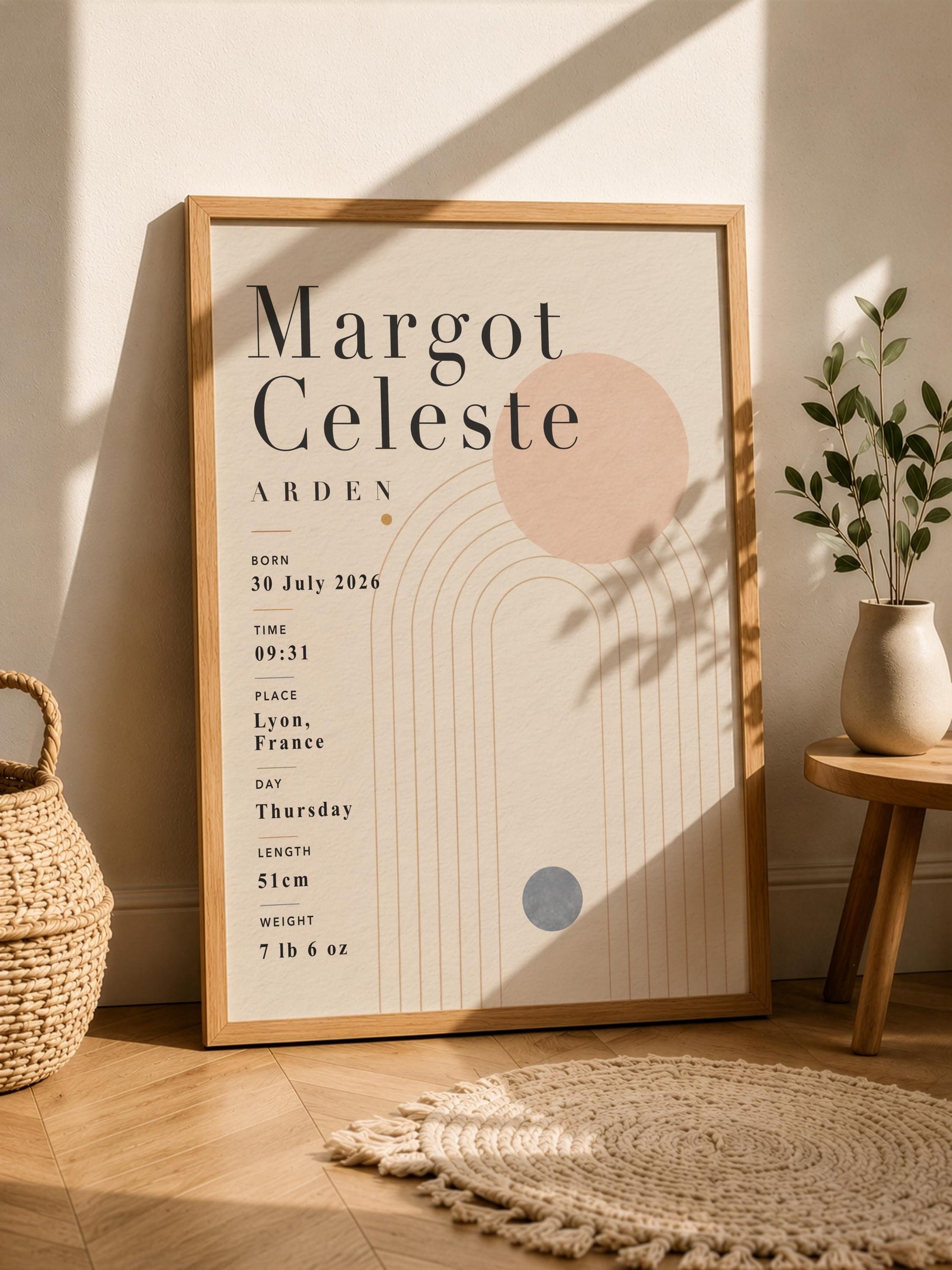 Personalised Birth Record Print | Modern Nursery Wall Art | Framed or Unframed